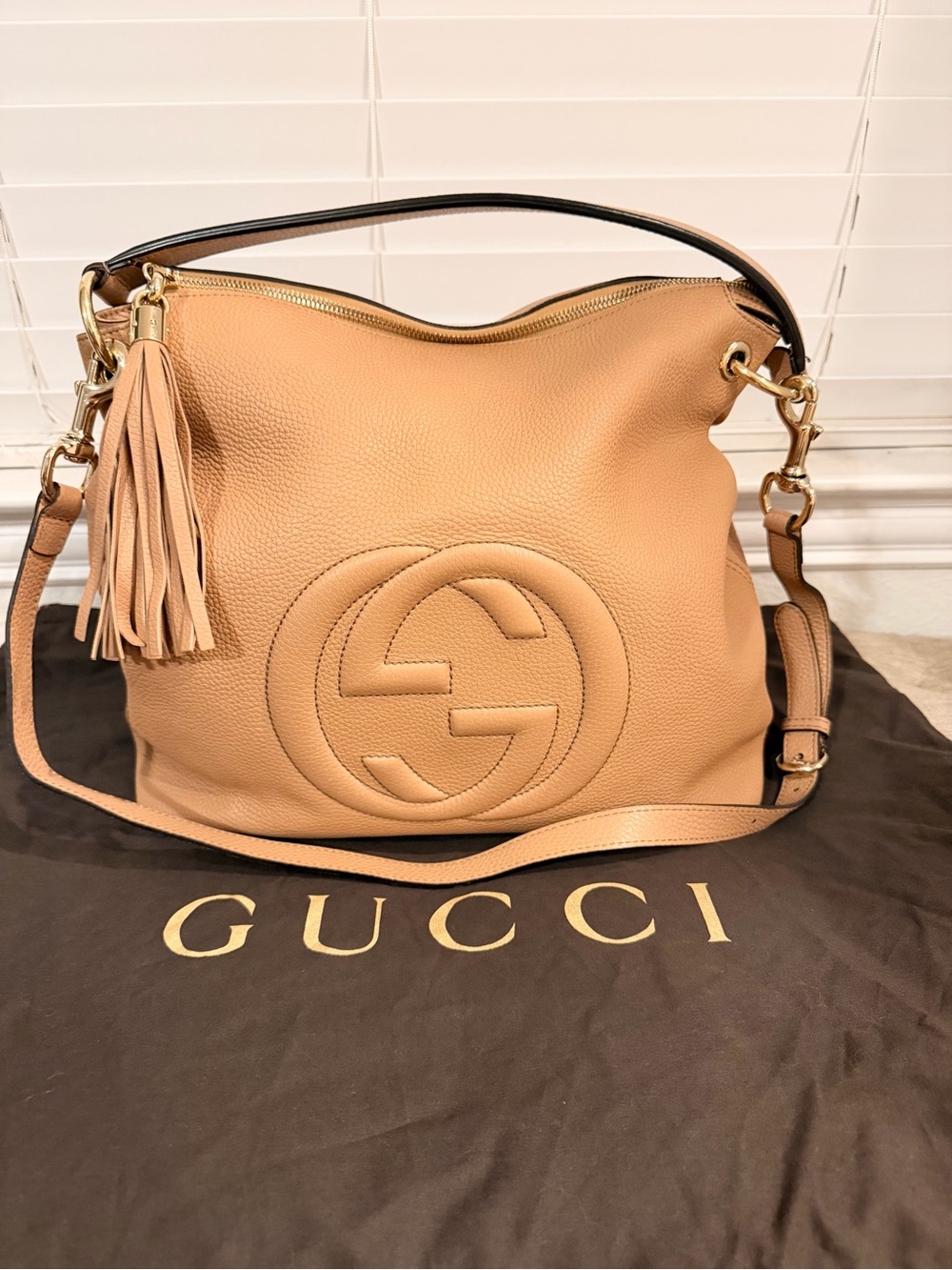 Gucci Tan Leather Soho Tassel Shoulder Bag